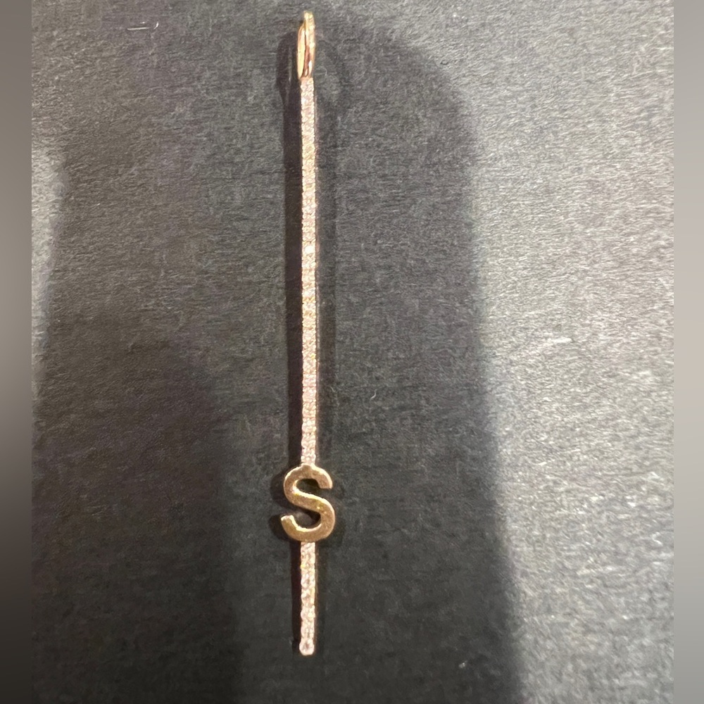 770 Fine Jewelry Solid Initial Pave Bar Charm
